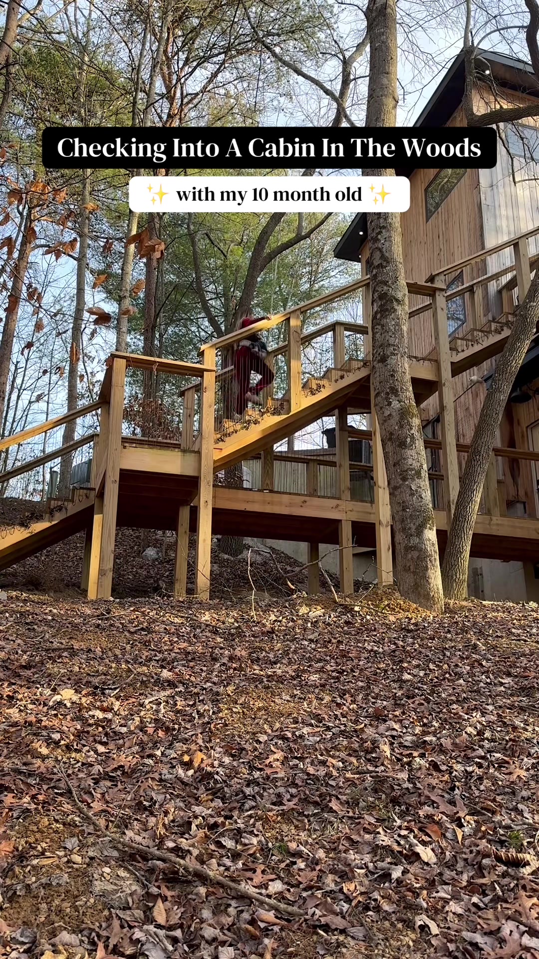 TikTok post by @linda.carol.s for UGG. Caption reads: Baby Trip: Checking Into A Cabin In The Woods With....