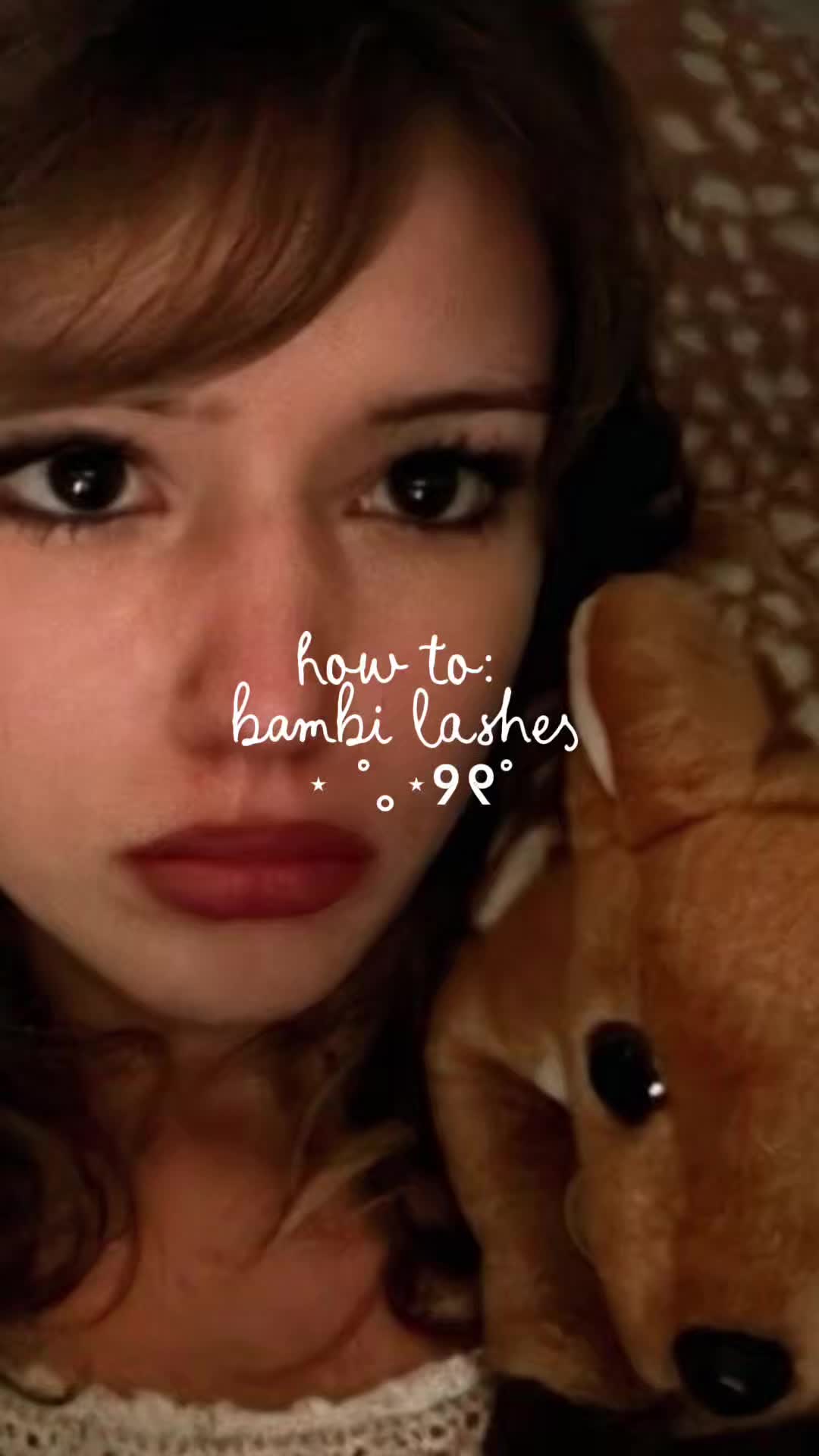TikTok post by an influencer for Okay Love Lashes. Caption reads: how to get bambi lashes ⋆ ˚｡⋆୨୧˚ using the....