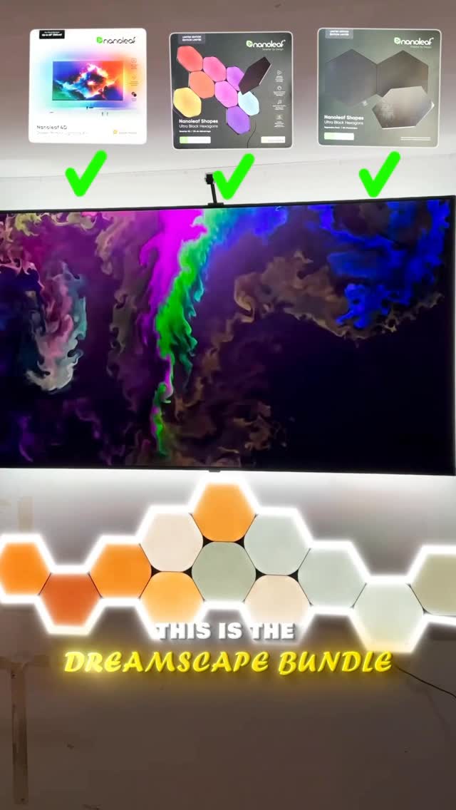 Instagram post by @uniiverse_tech for Nanoleaf. Caption reads: Nanoleaf 4D Dreamscape Bundle🔥
.
Turn your room....
