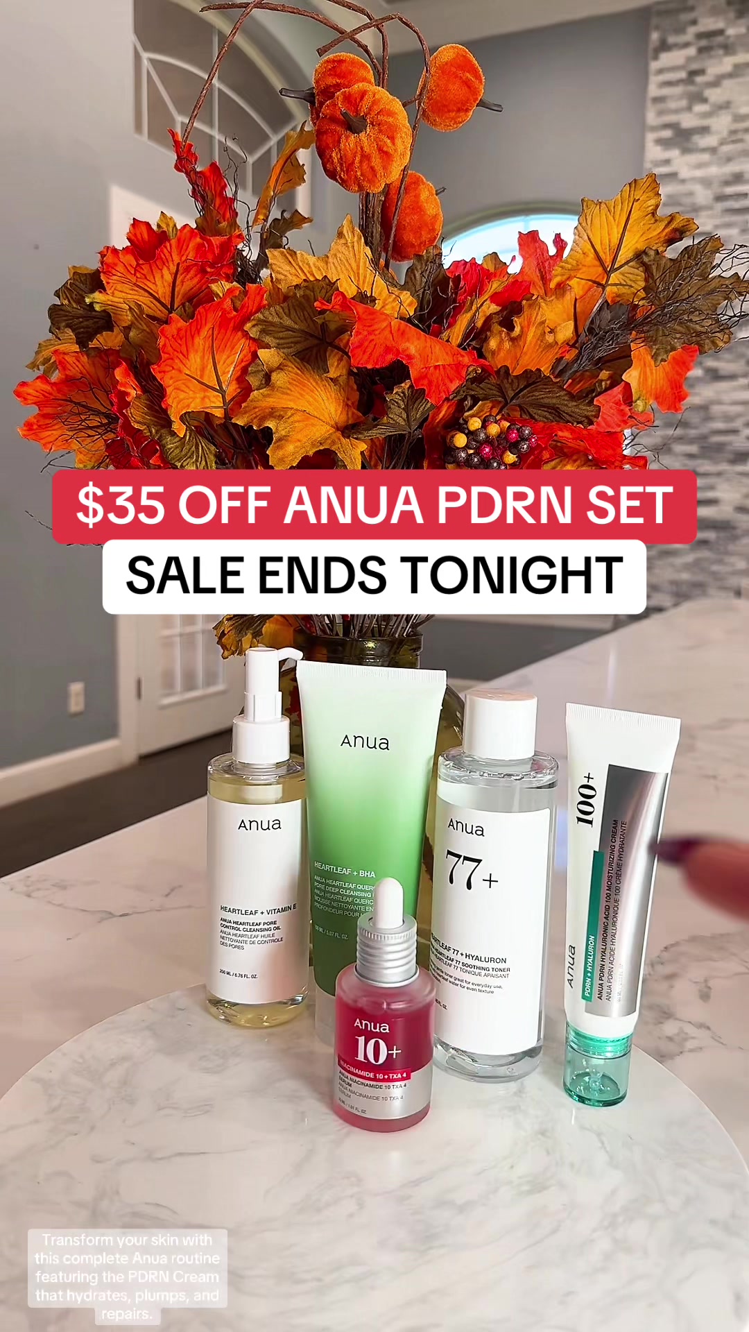 TikTok post by @myttsfindsss for Anua. Caption reads: [...] your skin with this complete Anua routine....