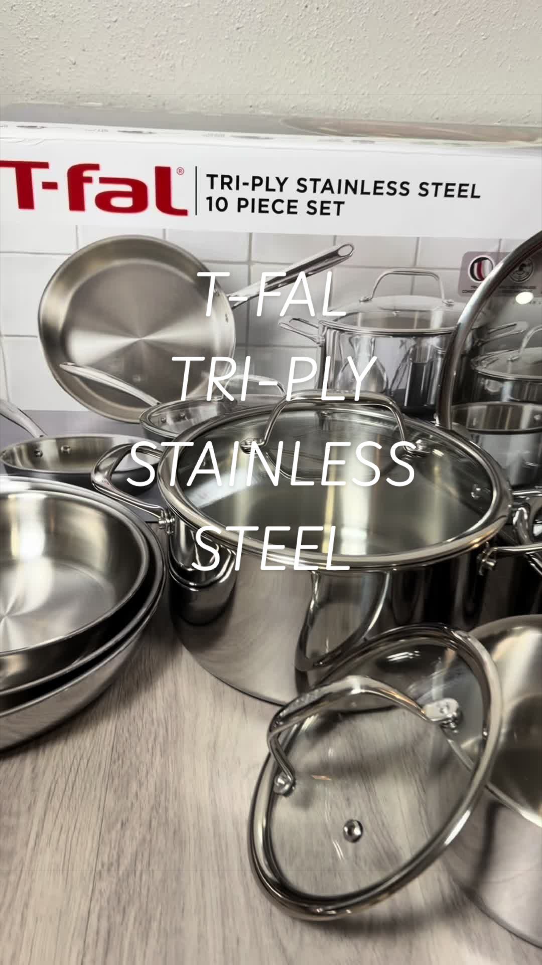 TikTok post by @bebangjusto for T-fal USA. Caption reads: [...] whole set is. Available at Walmart. @T-fal....