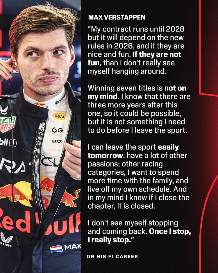 Instagram post by @espnf1 for ESPN. Caption reads: Max has no aspirations to chase a record seven....