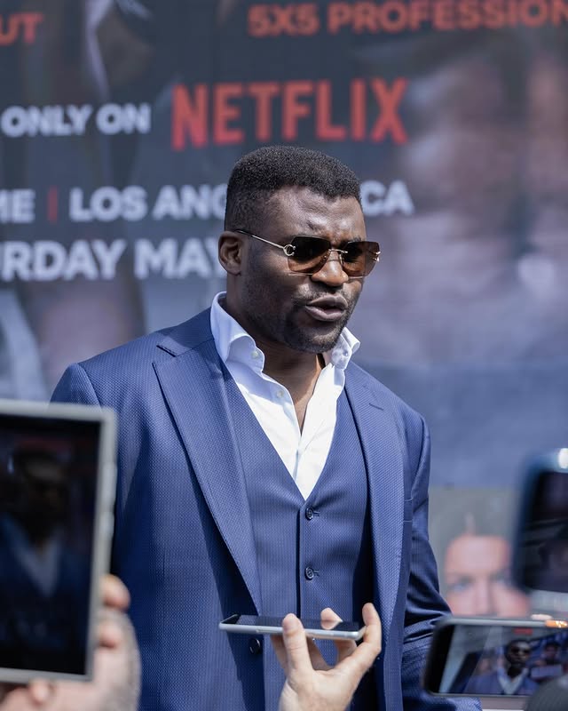 Instagram post by @francisngannou for Netflix. Caption reads: [...] on the biggest platform in the world....