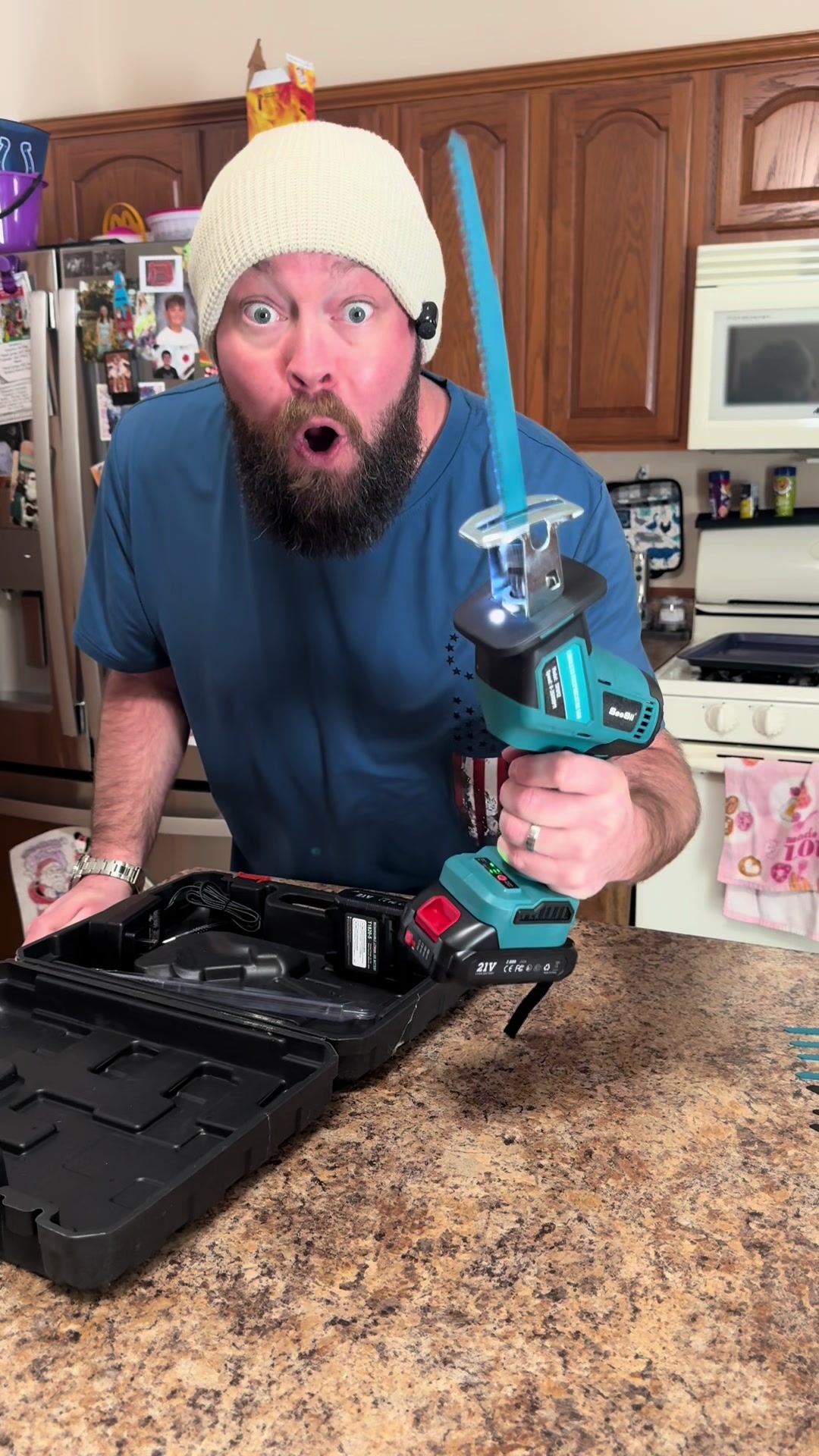 TikTok post by @37yroldgrandparents for Seesii. Caption reads: Reciprocating saw kit @SEESII Tools #construction....