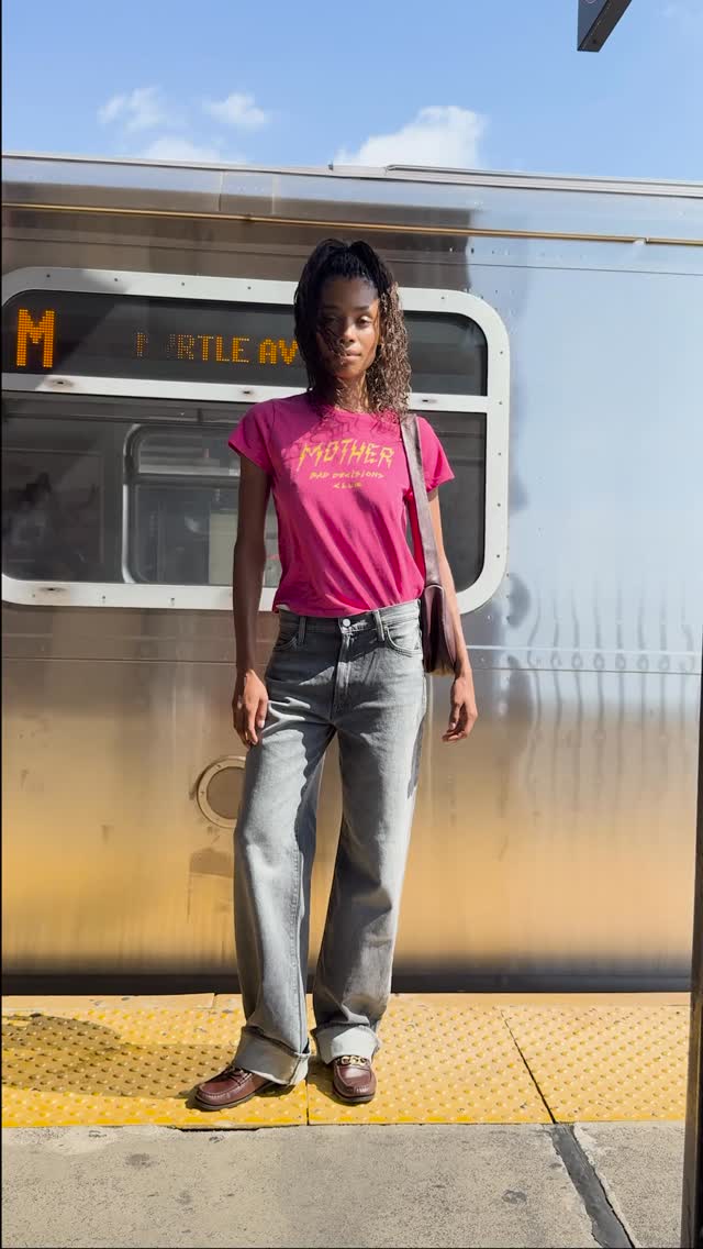 Instagram post by @raissaleme_ for Mother Denim. Caption reads: Catch me at the next stop. @mother #motherpartner.