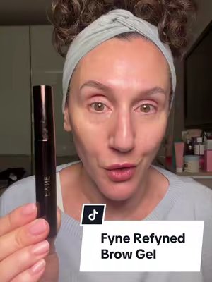 TikTok post by @makeupbykaty_angelidi for Fyne Cosmetics. Caption reads: [...] dry brows. No skincare first 🥰 @Fyne....