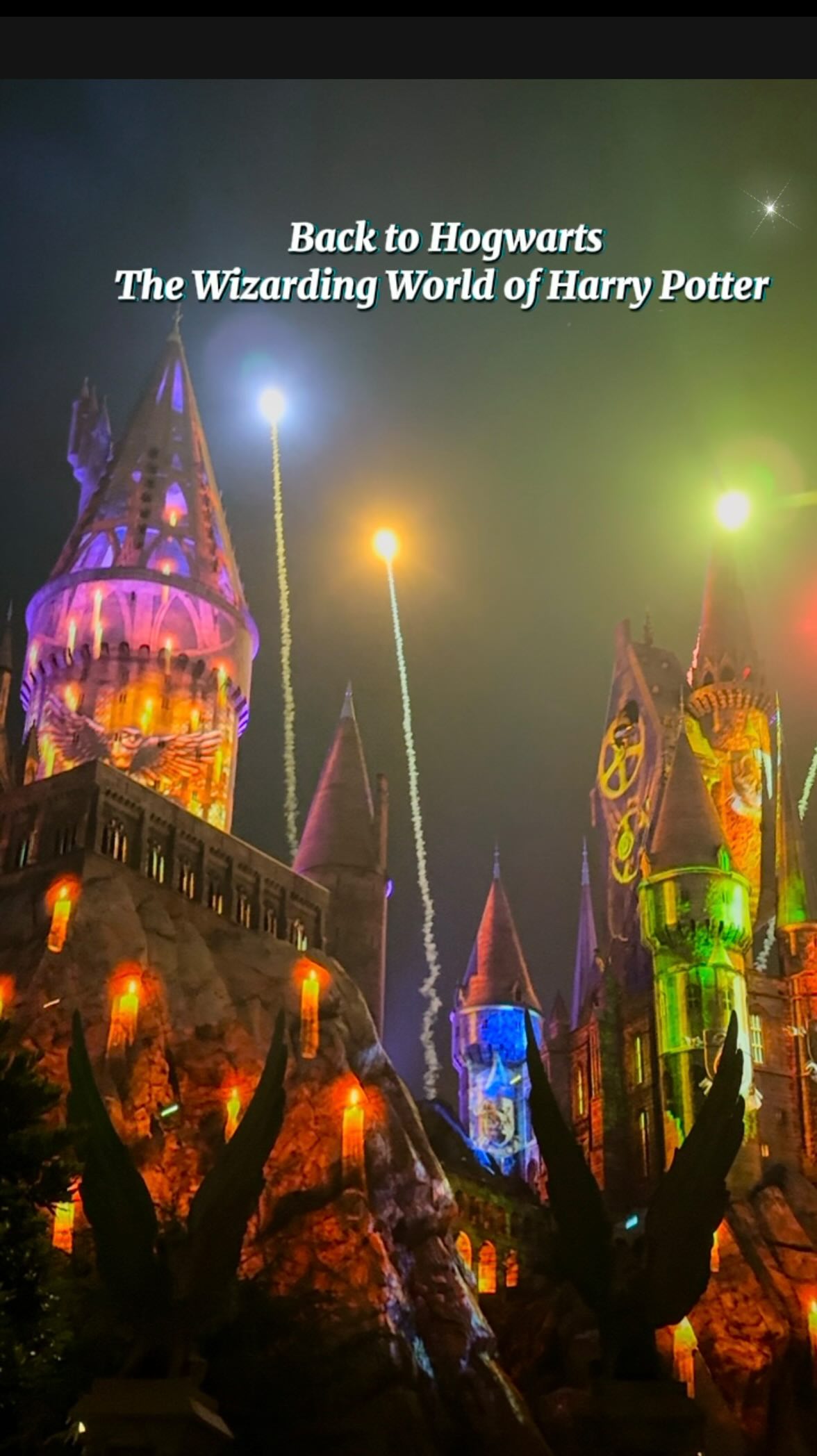 Instagram post by @mrs.myrna for Universal Studios Hollywood. Caption reads: #AD 🪄Experience Back to Hogwarts at The Wizarding....