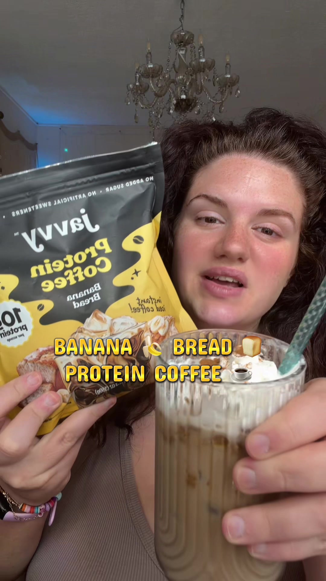 TikTok post by @genesis.photography for Javy Coffee. Caption reads: @Javvy banana bread protein coffee ☕️ 🍌 🍞 #javvy....