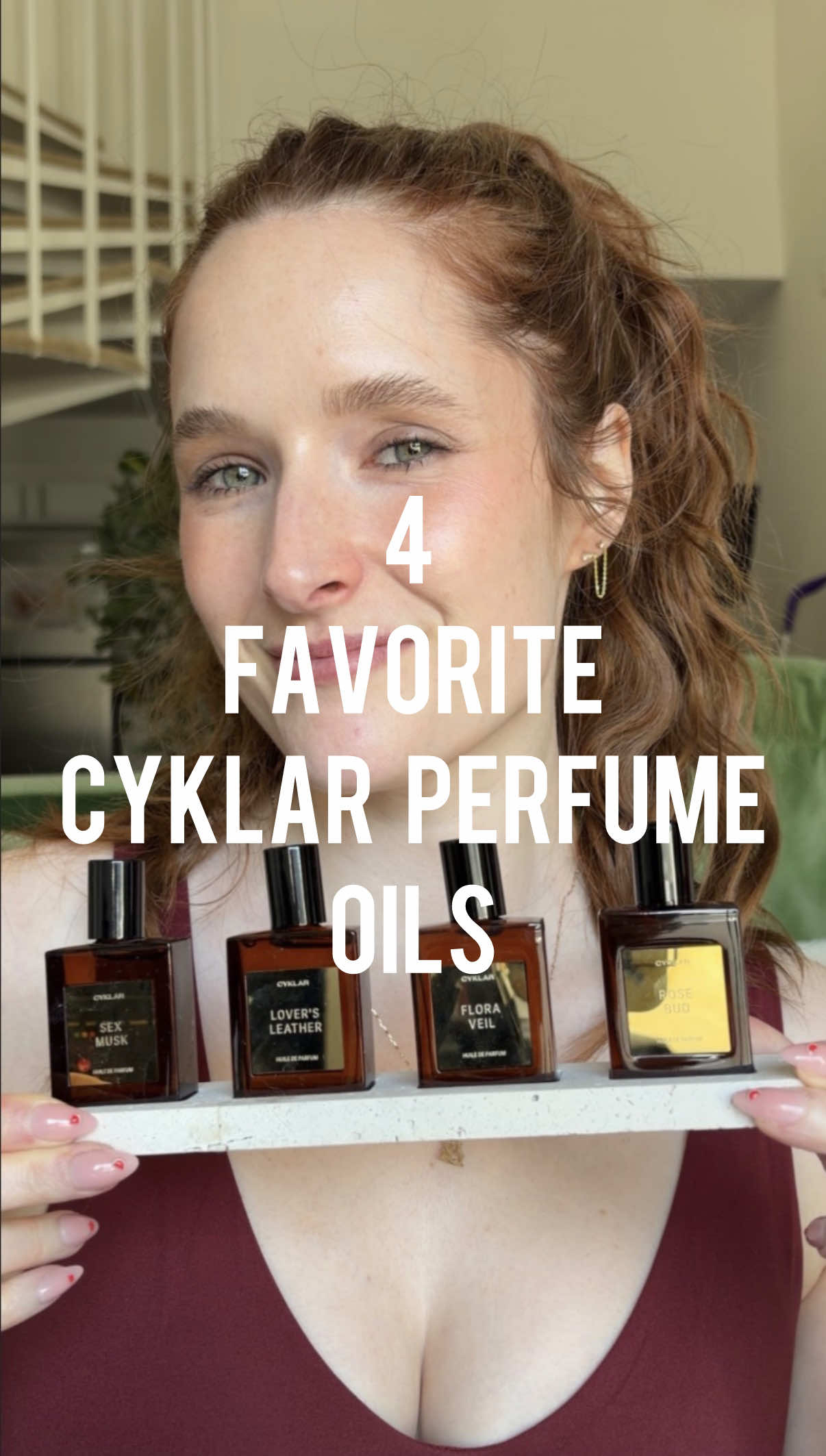 TikTok post by @notjeangrey for CYKLAR. Caption reads: What are your top 4? @CYKLAR #cyklarperfumeoils....