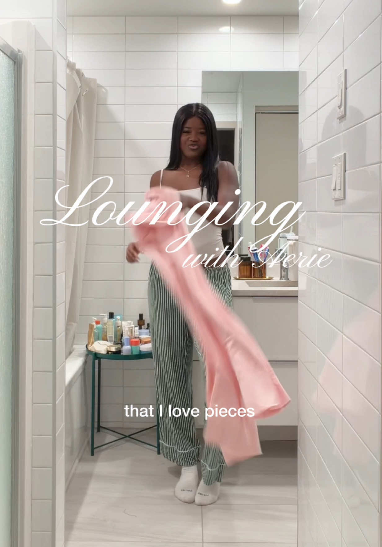 TikTok post by @itstaifaa for Aerie. Caption reads: Holiday at-home @aerie essentials that definitely....