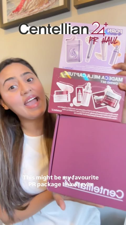 Instagram post by @glam_byarooj for Centellian24. Caption reads: [...] I received this huge PR package from....