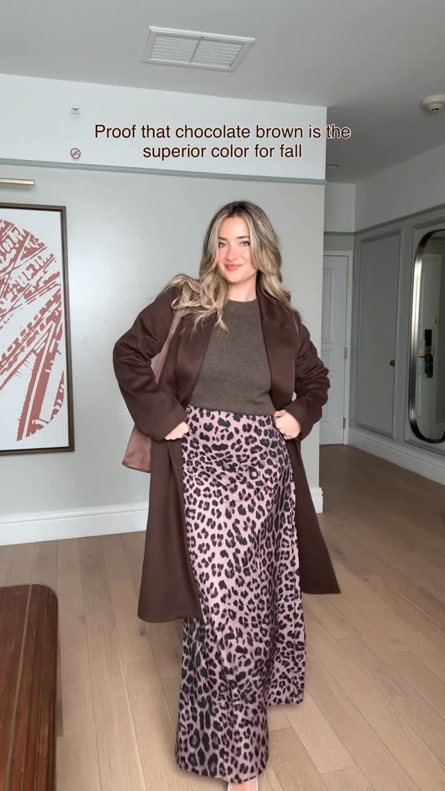 Instagram post by @loganrae_hill for Quince. Caption reads: Chocolate brown for fall 🍂 Nothing says fall like....