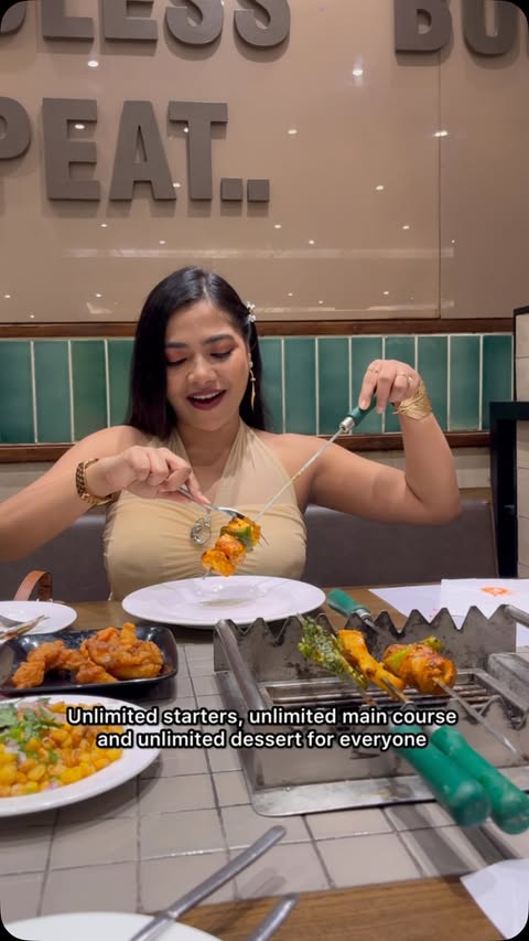 Instagram post by @drtridishapathak for Barbeque Nation. Caption reads: [...] wants something different At @barbequenation....