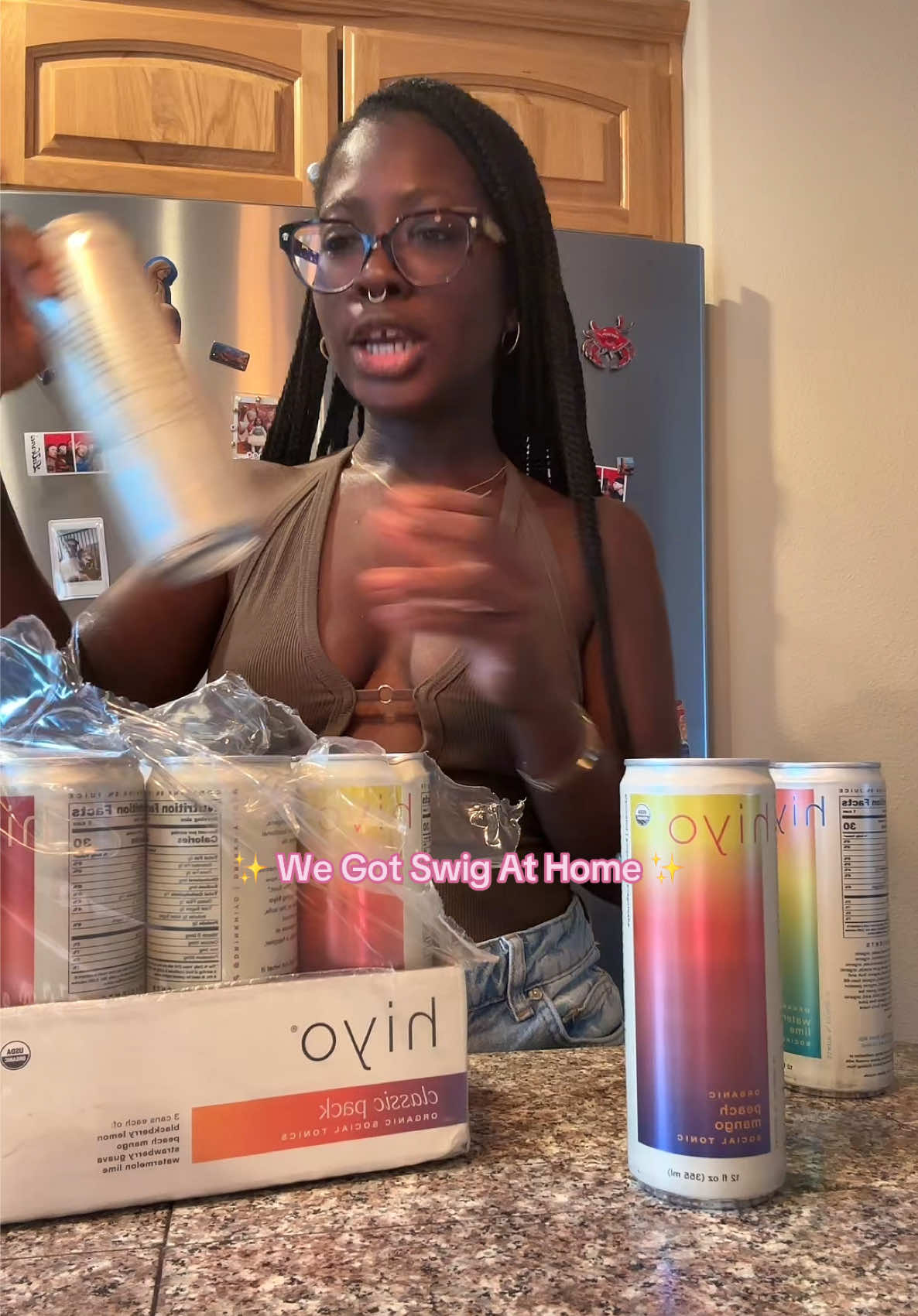 TikTok post by @softliferadical for Hiyo. Caption reads: in @drink hiyo we trust 🤭 emmett said my drink is....