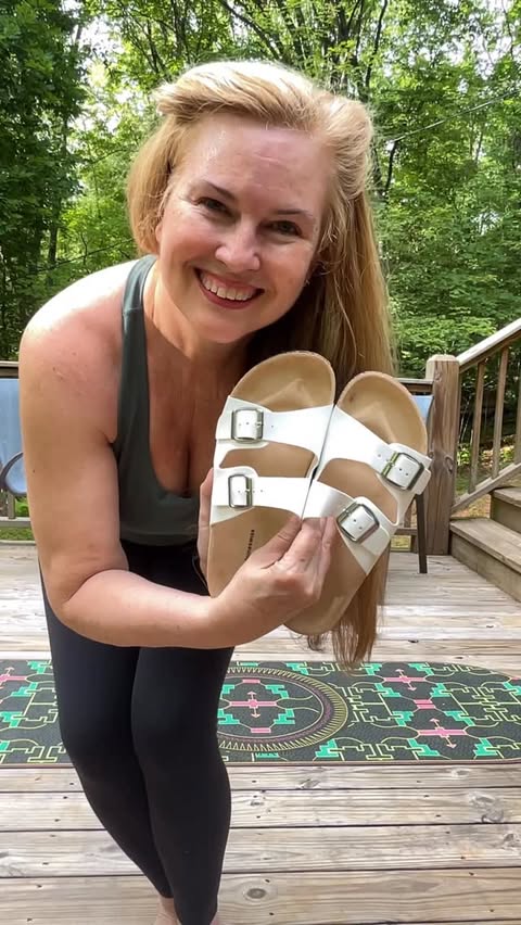 Instagram post by @yogathroughmenopause for Stack Influence. Caption reads: [...] for more styles! #ad @alpineswiss....
