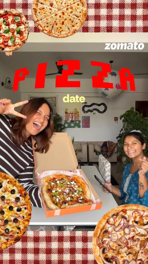 Instagram post by @artsy_pleasing for Zomato. Caption reads: pizza party with @zomato 🍕 New to Zomato? Up to....