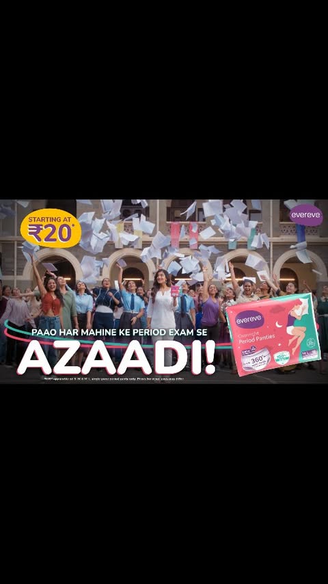 Instagram post by @shivanikaranwal for Evereve Period Protection. Caption reads: Period Exams? No more! No more stains. No more....