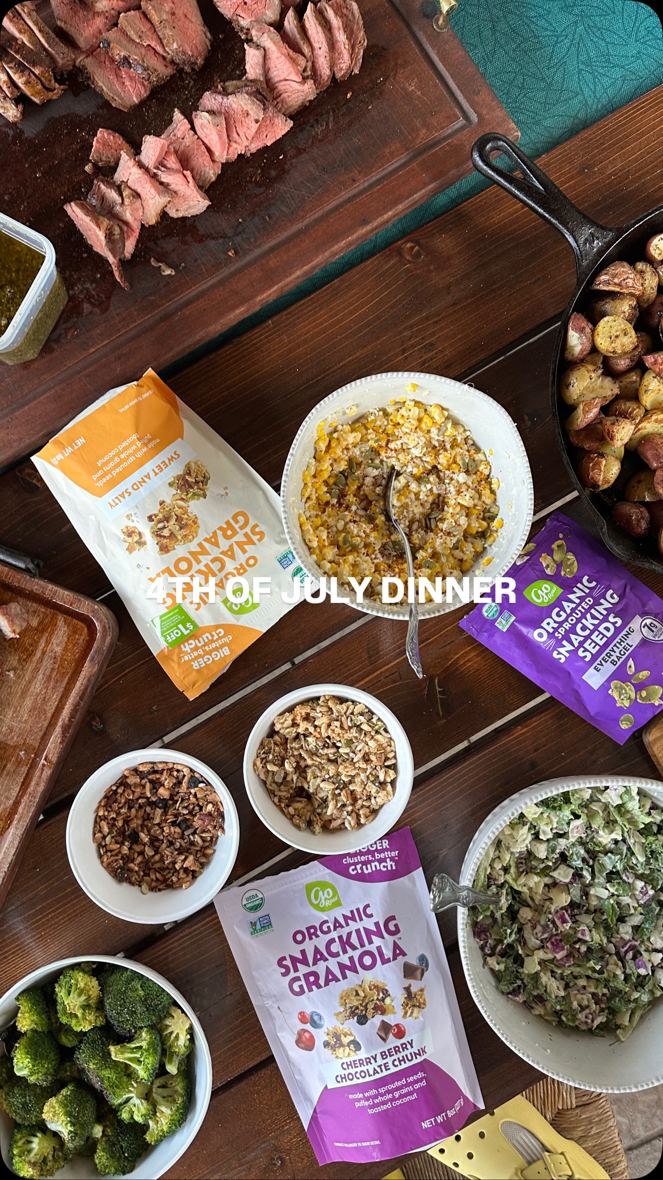 Instagram post by @drewdalu for Go Raw. Caption reads: #ad a delicious 4th of July meal with family🎆....