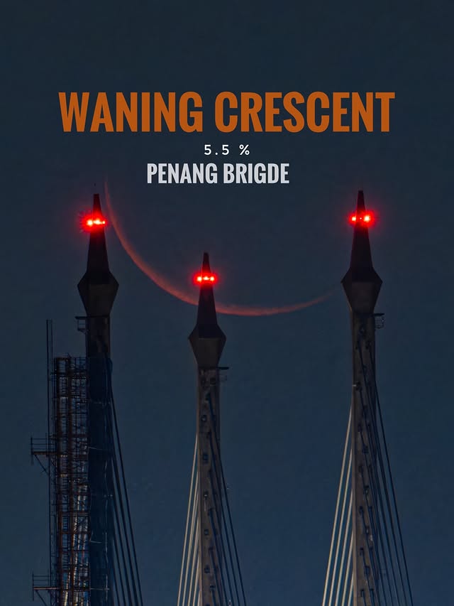 Instagram post by @hzqzuki for Sony Alpha. Caption reads: Crescent moon over Penang Bridge 🌙 We’ve been....