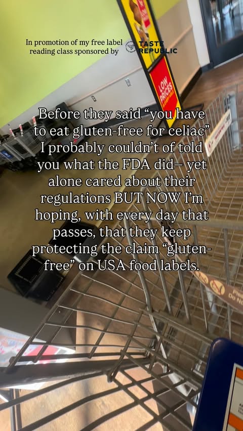 Instagram post by @celiacdietitian for Taste Republic. Caption reads: I teach you all about food labeling and checking....