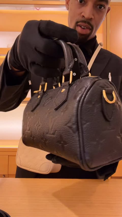 Instagram post by @jalynemon for Louis Vuitton. Caption reads: Louis Vuitton Nano Speedy in Black Empreinte [...].