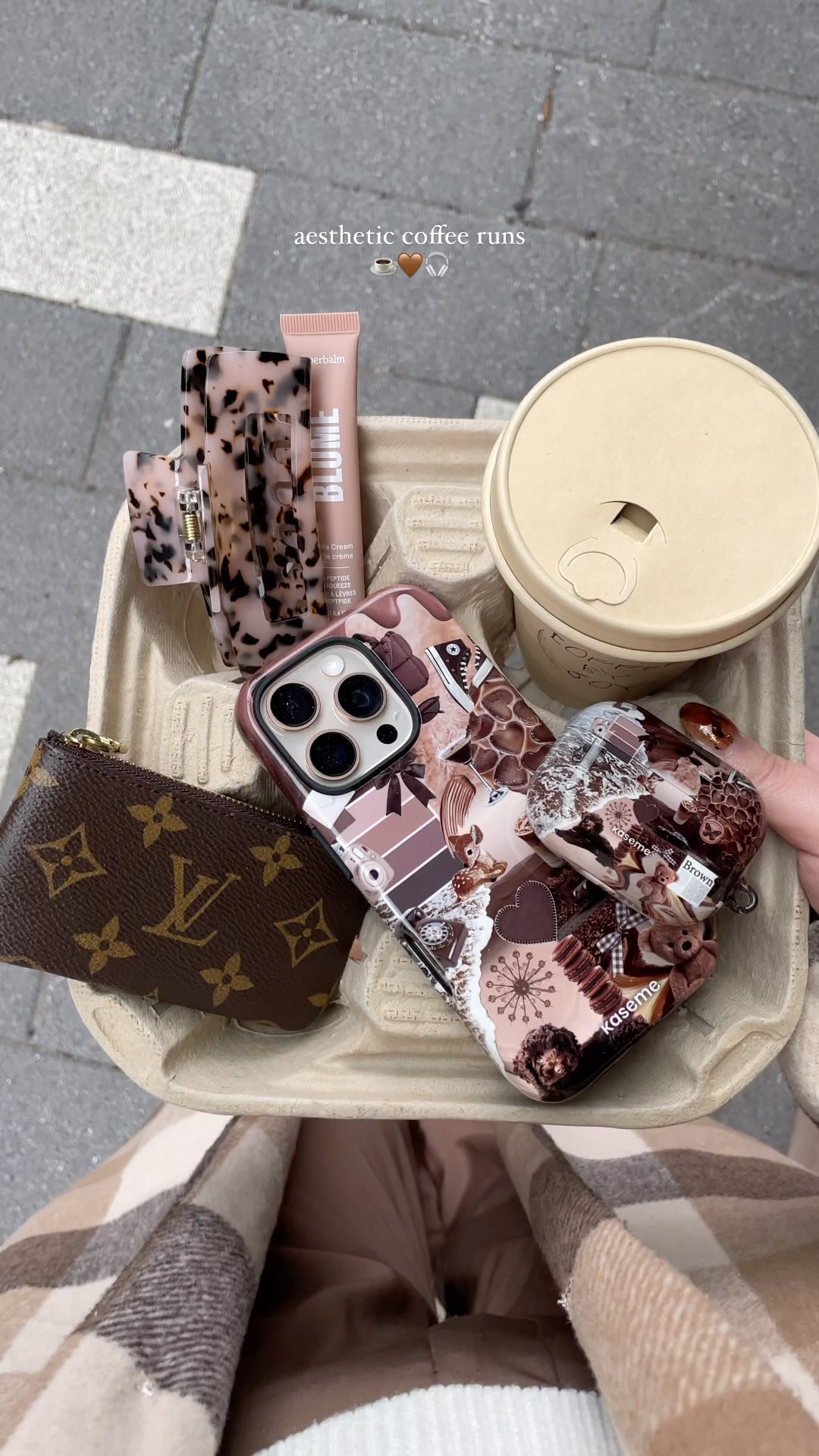 Instagram post by @ashlay.x for KaseMe. Caption reads: All brown to match my coffee 🤎 @kasemedesign....