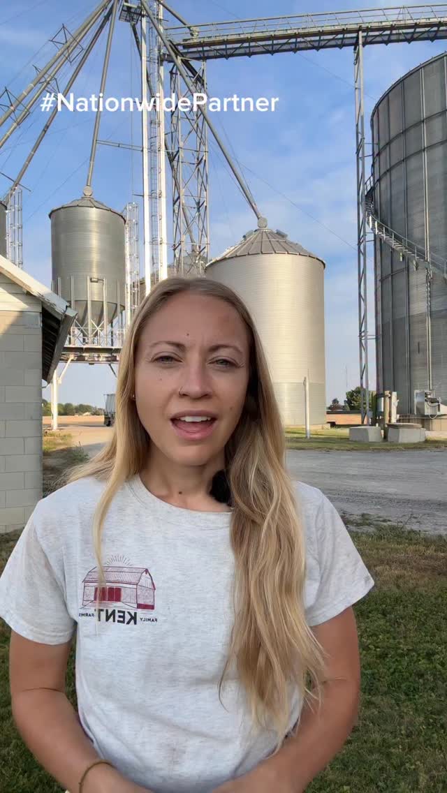 Instagram post by @farmwithzoe for Nationwide. Caption reads: #NationwidePartner Grain bins are essential — but....
