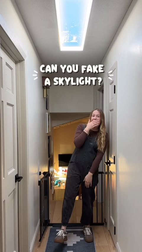 Instagram post by @swayandsarahbuild for Feit Electric. Caption reads: [...] to the Vista LED Skylight from....