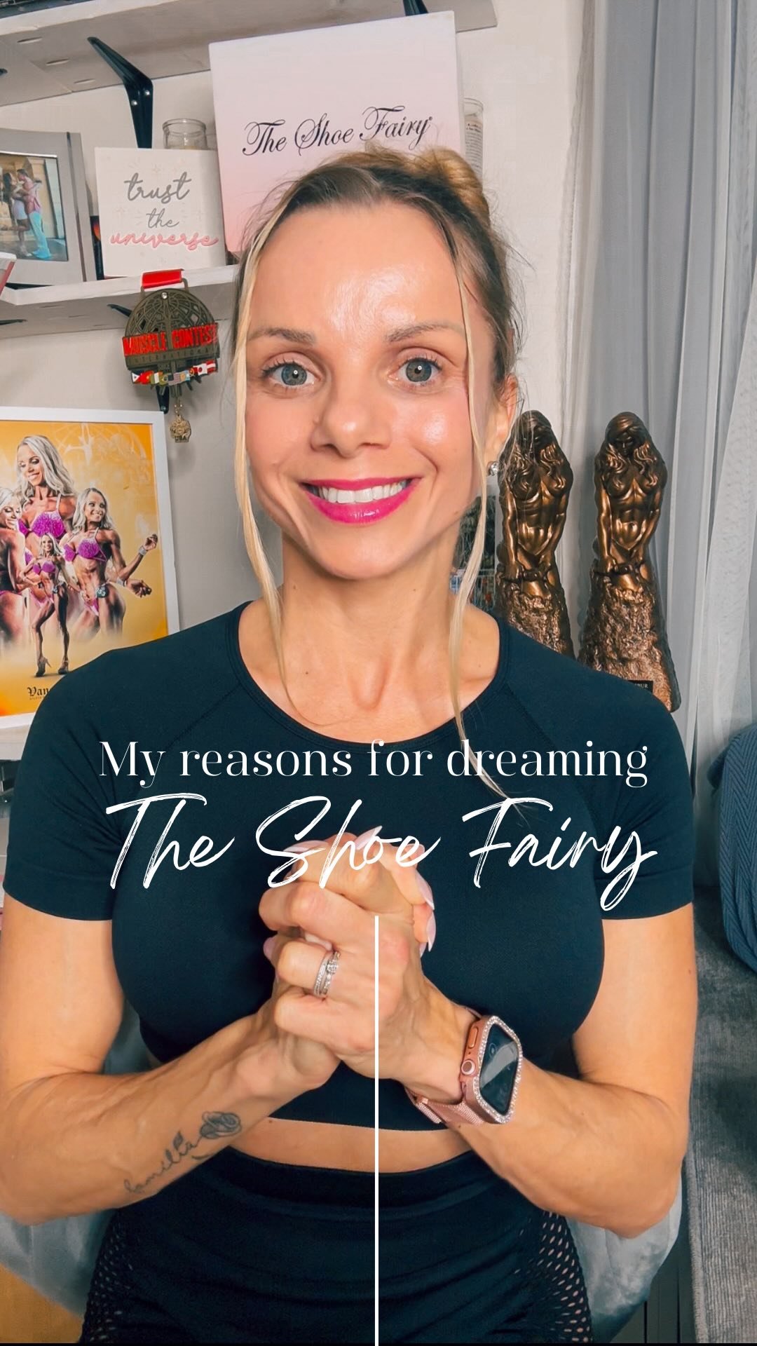 Instagram post by @vanessaleitteseverson for The Shoe Fairy. Caption reads: 🏋🏼‍♀️✨ **My reasons for dreaming** 👠❤️

Hello....