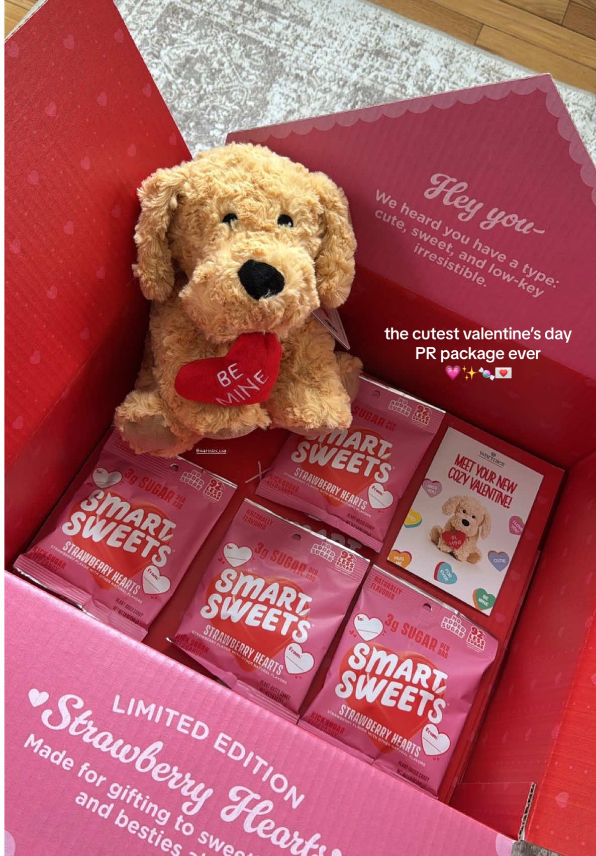 TikTok post by @l0vemarisa for Warmies. Caption reads: Beyond adorable 💕 tysm @SmartSweets @Warmies....