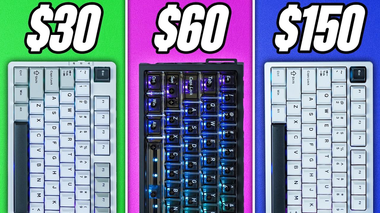 YouTube post by @ToastyBros for Newegg. Caption reads: The Best Gaming Keyboards for Every Budget (2026....