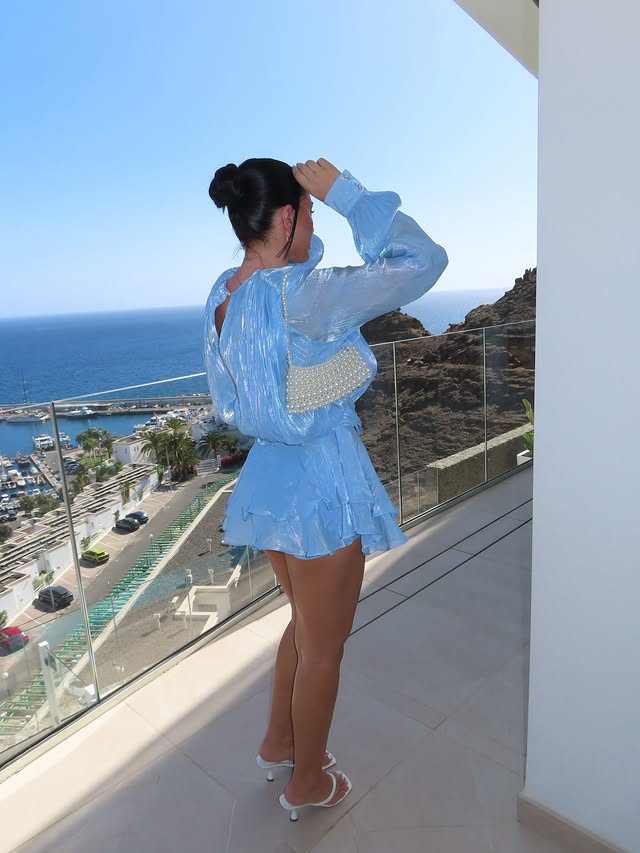 Instagram post by @sophiejbaker for Bella Barnett. Caption reads: Dinner attire 🦋 Wearing @bellabarnett.official |....