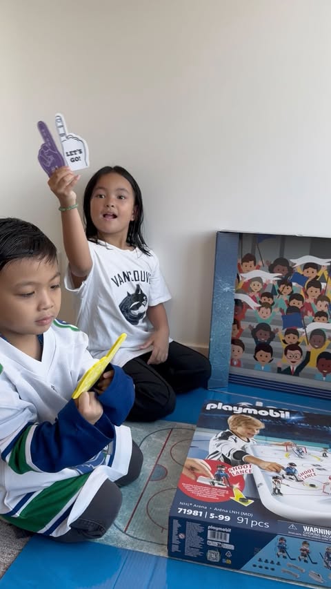 Instagram post by @raisedbydocs for PLAYMOBIL. Caption reads: Calling all hockey lovers! 

@playmobil just....