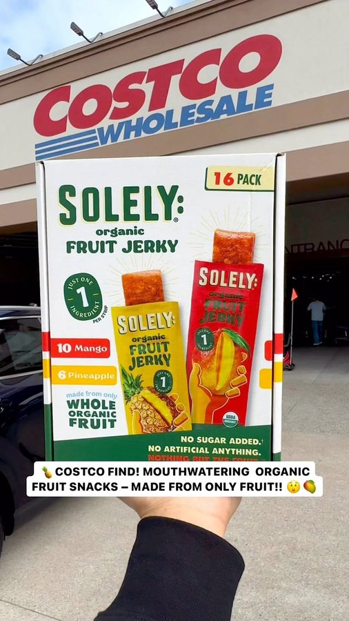 Instagram post by @costcodeals for Solely. Caption reads: 🍍MUST GRAB SWEET SNACK AT COSTCO!🥭....