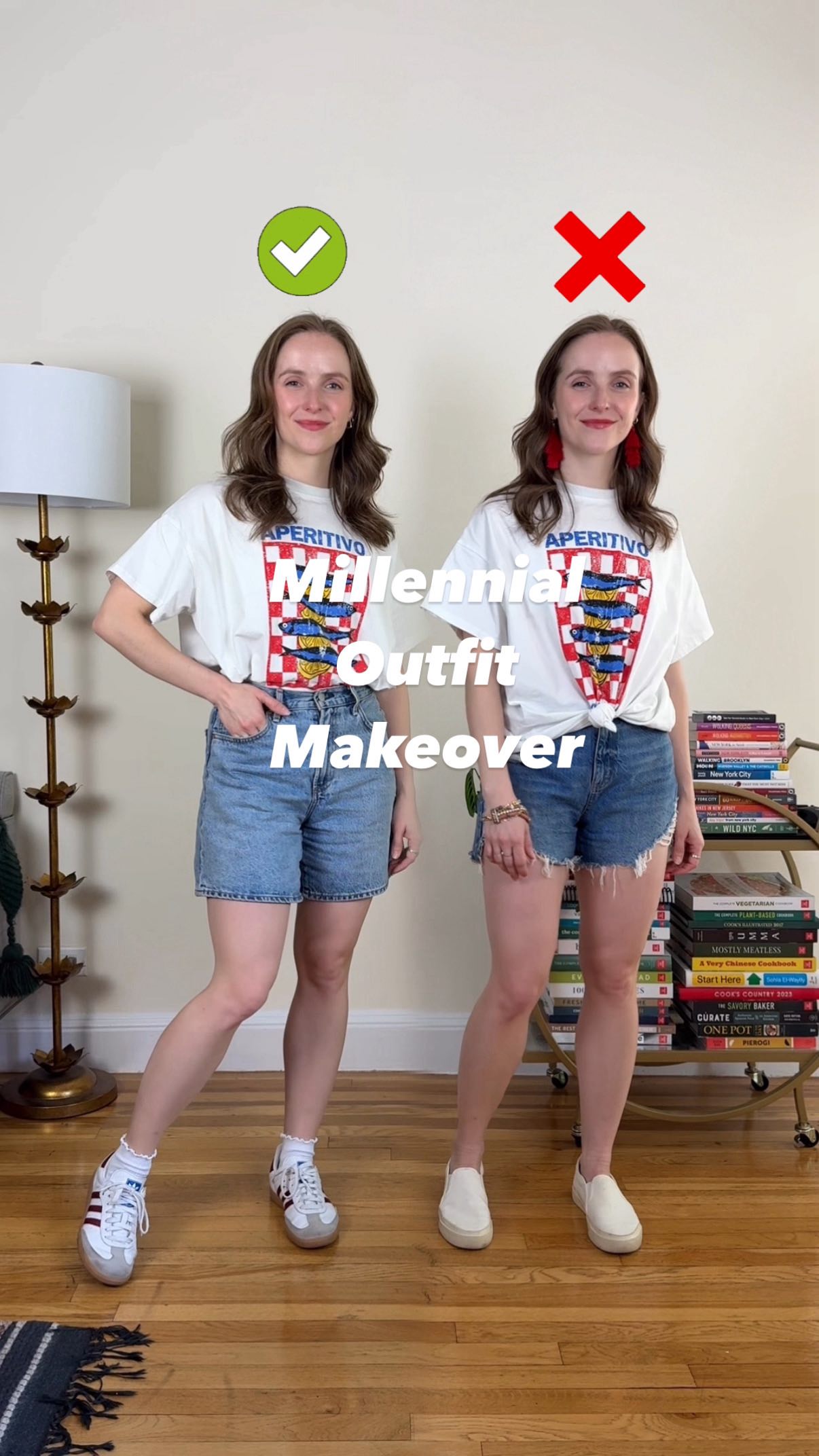 Instagram post by @two_scoops_of_style for Bombas. Caption reads: Millennial makeover #bombaspartner (Comment SHOP....