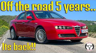 YouTube post by @furiousdriving for Redbubble. Caption reads: Field find Alfa 159 lives! Can it pass an MOT....