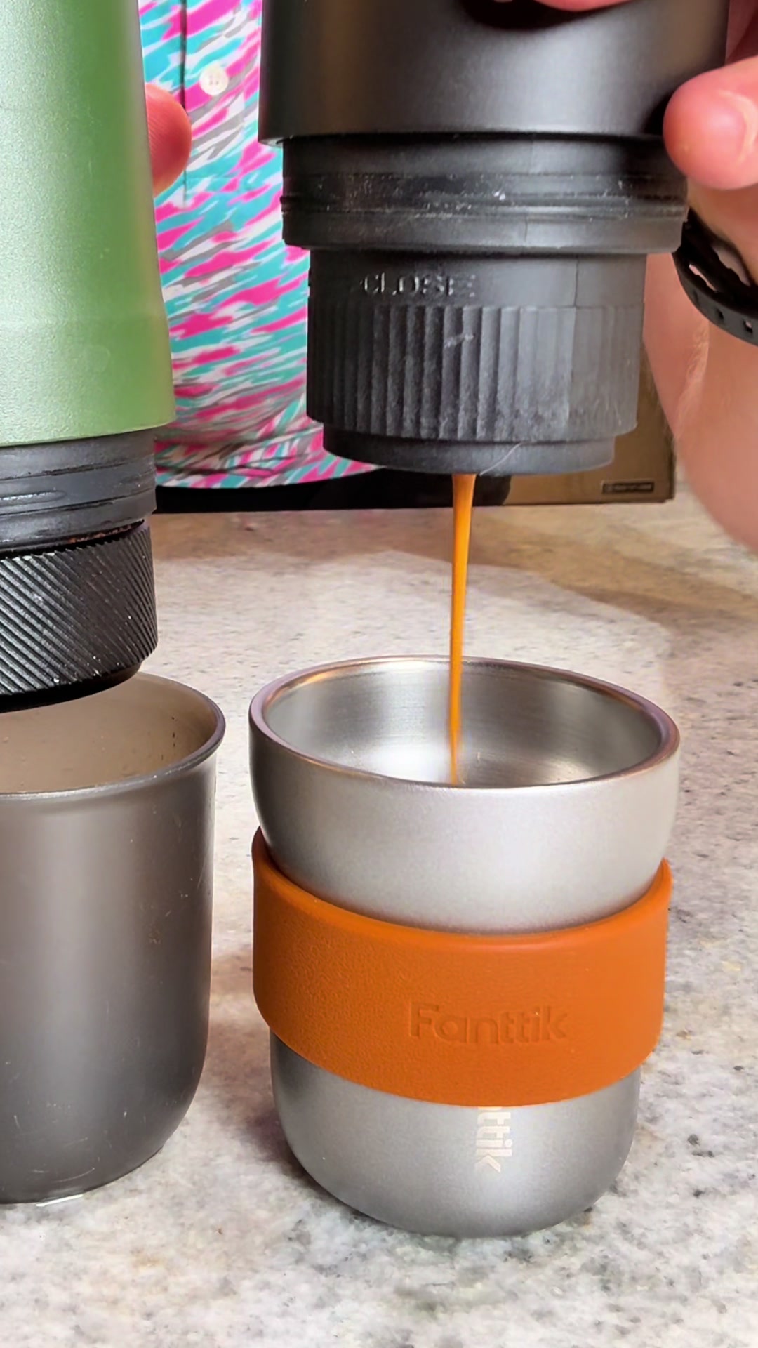 TikTok post by @daddywoodside for Fanttik. Caption reads: @Fanttik Brand New Cafein 11 Portable Espresso....