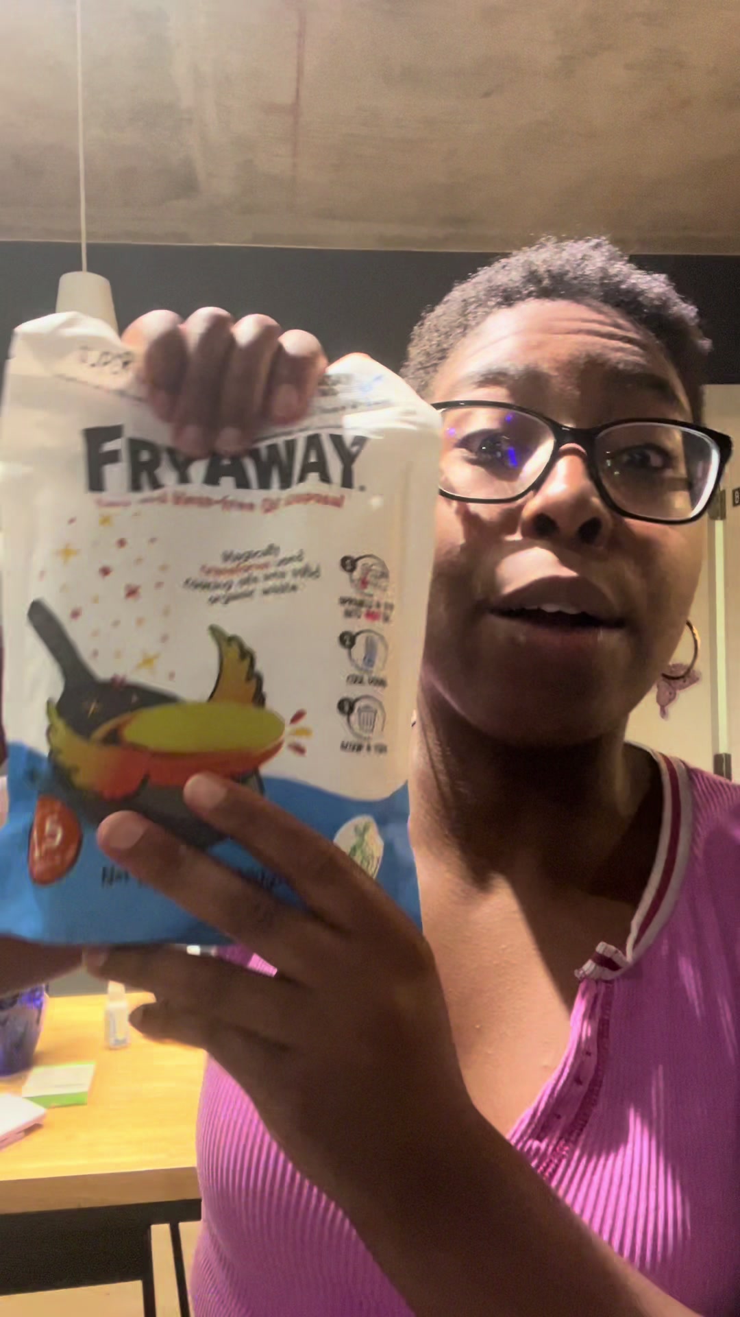 TikTok post by @kr1staboi for FryAway. Caption reads: Thanks @FryAway for this awesome product!🥰🍳|....
