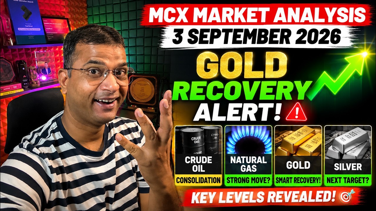 YouTube post by @FundGuruji for CoinSwitch. Caption reads: MCX Market Analysis 3 September | Gold Recovery 🔥....