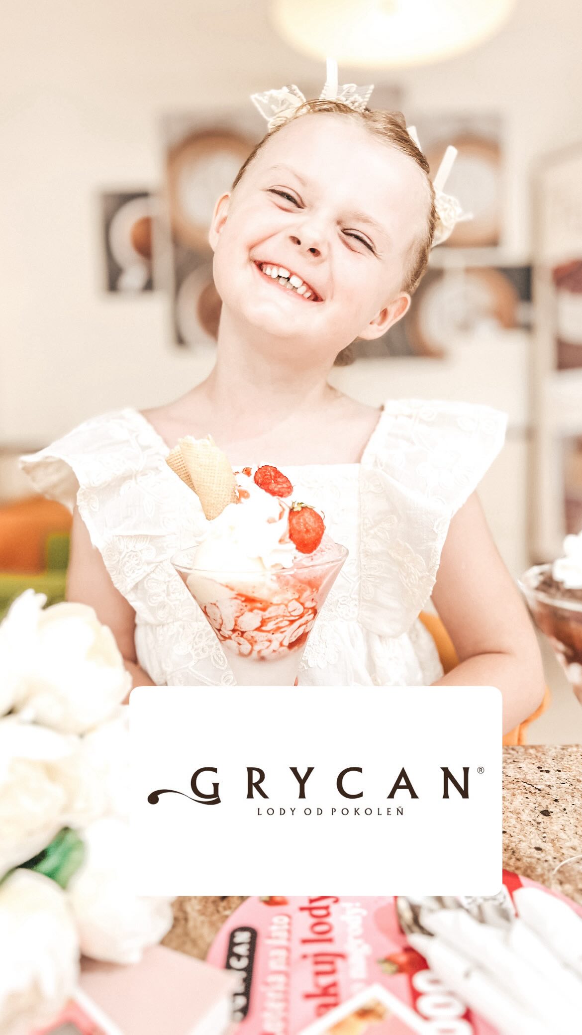 Instagram post by @anitaciurus for Grycan. Caption reads: Hej ✨🤍
Ostatnio odwiedziliśmy @lodygrycan a, że....