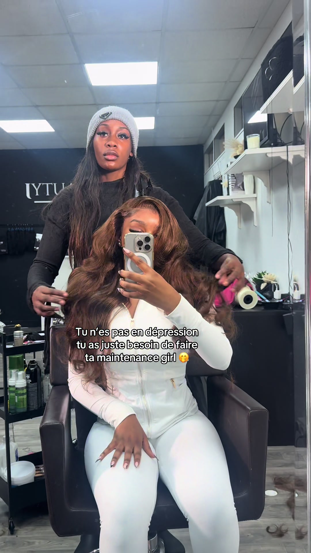 TikTok post by @stnn.k for Sterly Hair. Caption reads: Juste ça, ça fait du bien , wig form @sterlyhair....
