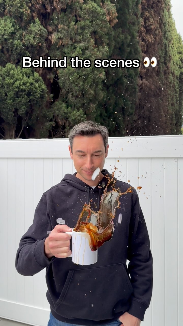 Instagram post by @weatheradam for Keurig. Caption reads: The things I’ll do for coffee 😆. Behind the....