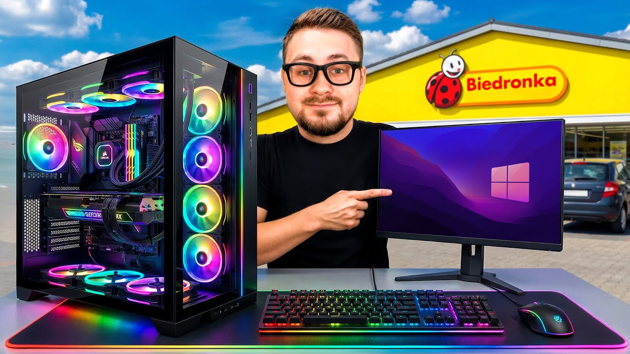 YouTube post by @testujeMYxD for Trade Republic. Caption reads: We are testing GAMING GADGETS from BIEDRONKA.