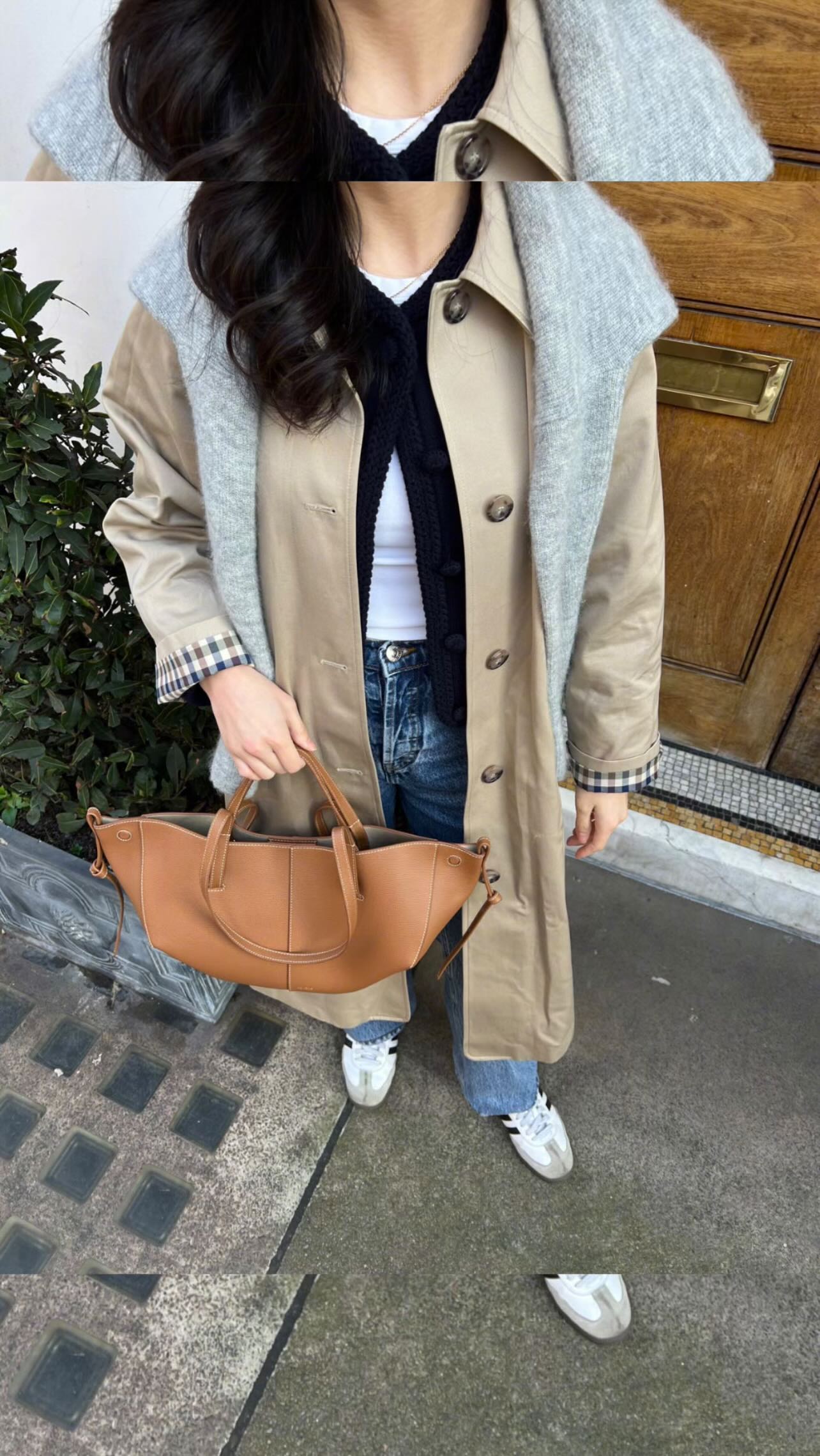 Instagram post by @natasha_lu for Few Moda. Caption reads: [...] my sage green bottega bag! 🫶🏼

set:....