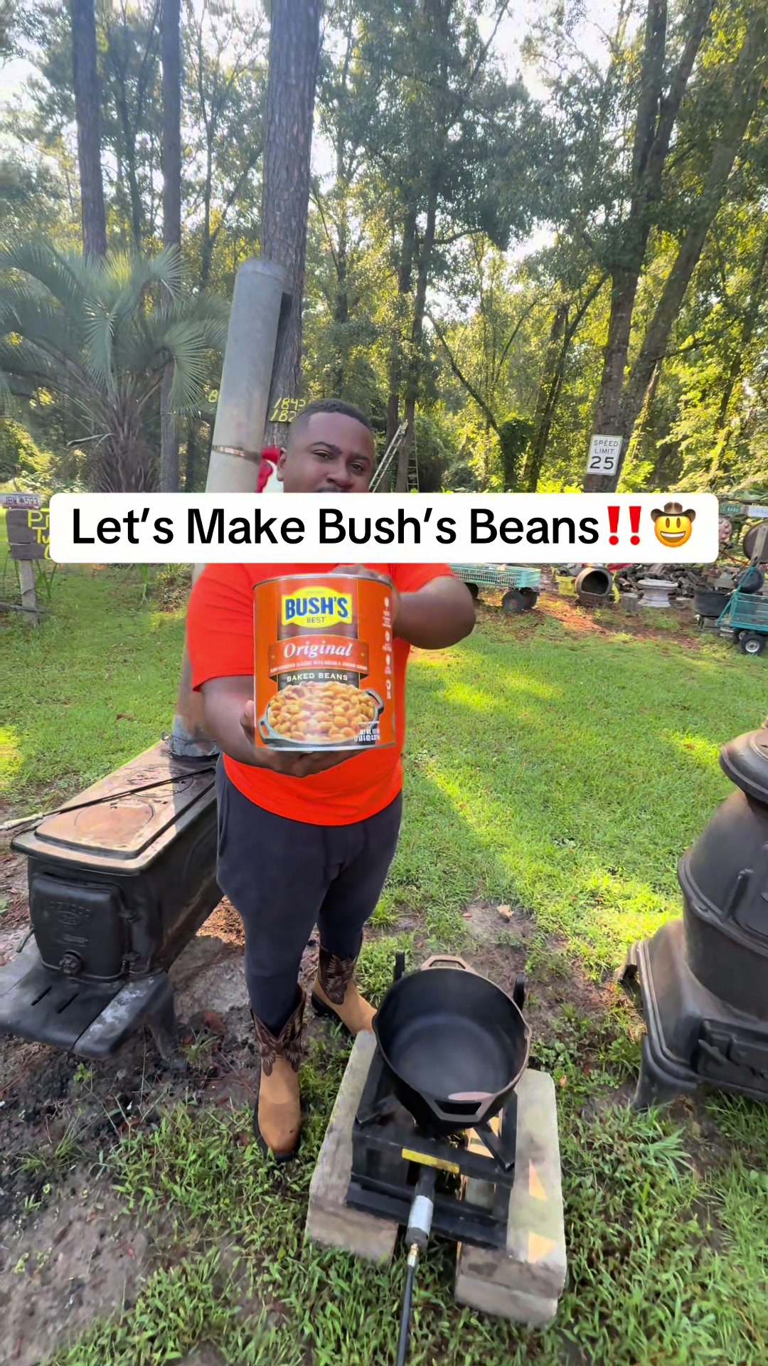 TikTok post by @bernardh14 for Bush's Beans. Caption reads: Cooking up a pot of Bush's Baked Beans on a nice....