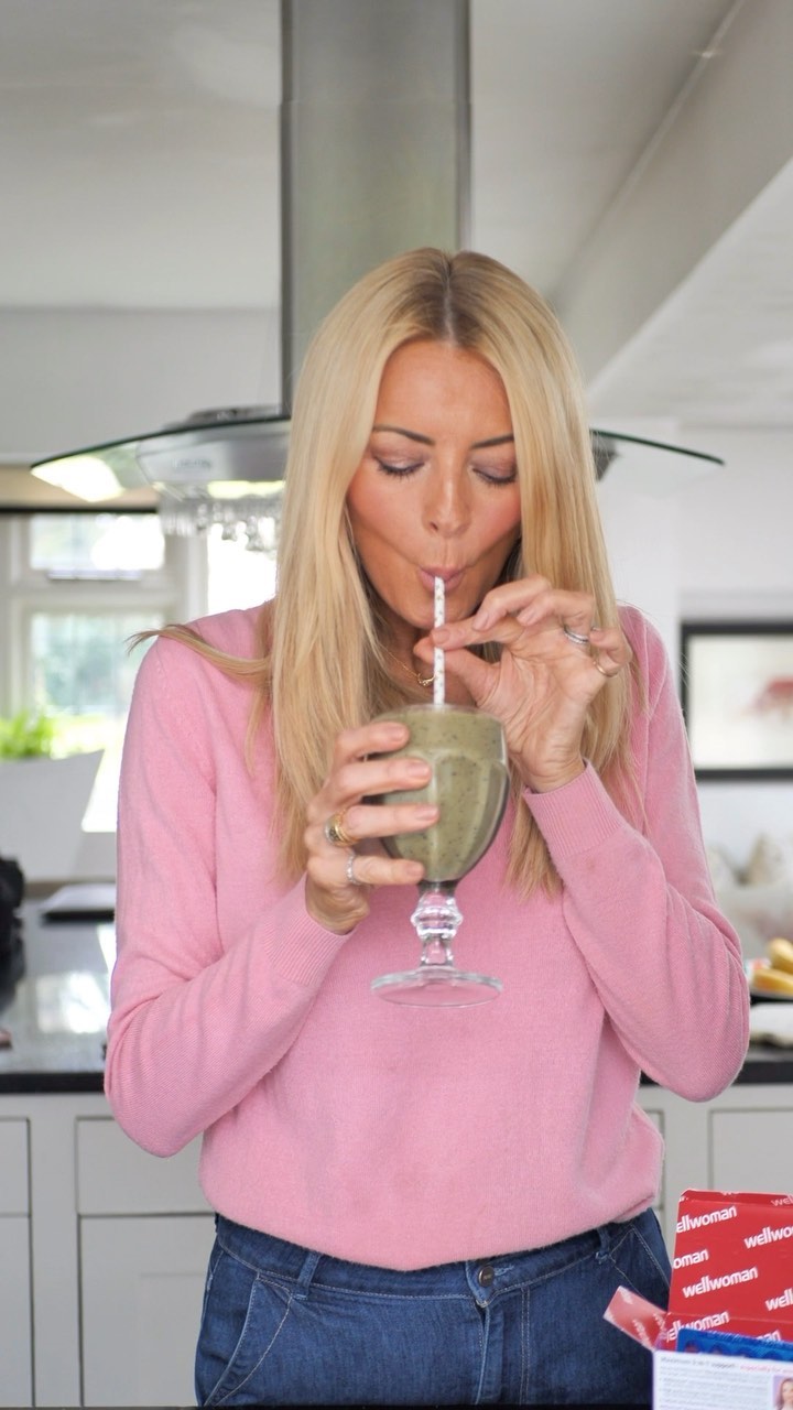 Instagram post by @tessdaly for Vitabiotics. Caption reads: ad 🍌 + 🍓 + 🫐 + @Vitabiotics Wellwoman = My....