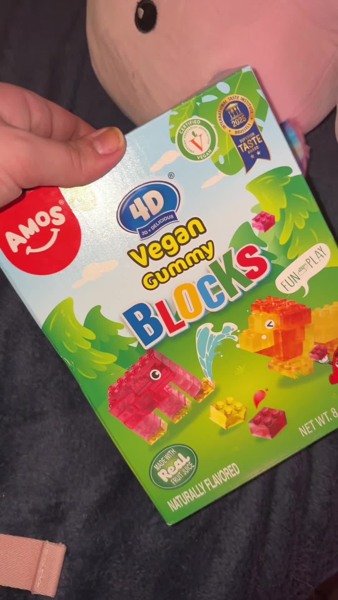 TikTok post by @kimberlymulgrew for Amos Sweets. Caption reads: actually so yummy & vegan ✨ @Amos Sweets....