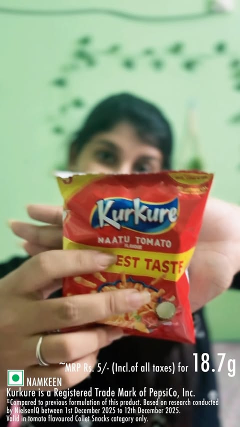 Instagram post by @_charishma_official_ for Kurkure. Caption reads: [...] 🍅🔥 Now I’m officially standing by Kurkure....