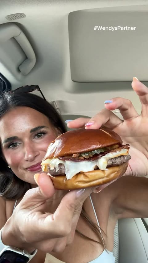 Instagram post by @maggieeatsss for Wendy's. Caption reads: #WendysPartner Trying @wendys Pretzel Bacon Pub....