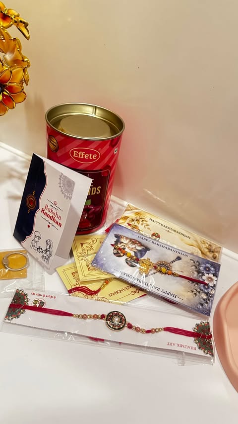Instagram post by @golden._glow.___ for DeoDap. Caption reads: [...] . . . Rakhi, raksha bandhan, unboxing,....